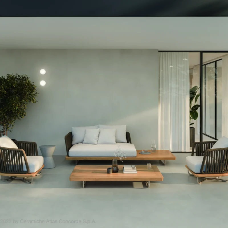 Fliesen in Zementoptik: Boost Balance in 120 x 120 cm von Atlas Concorde in Hellgrau.