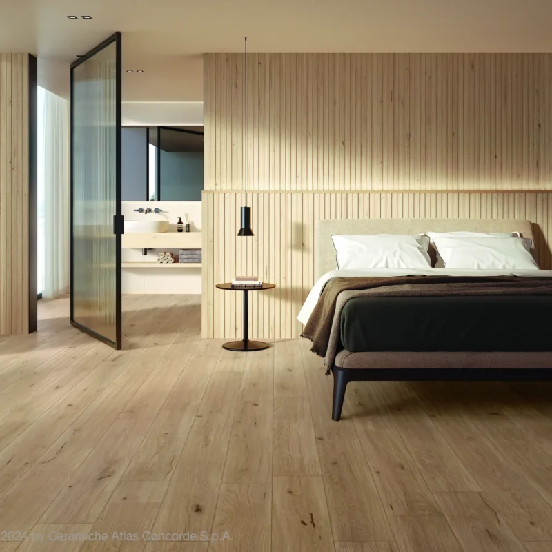 Holzoptikfliesen als Bodenbelag: Log Bright Oak Forest in 20 x 120 cm von Atlas Concorde.